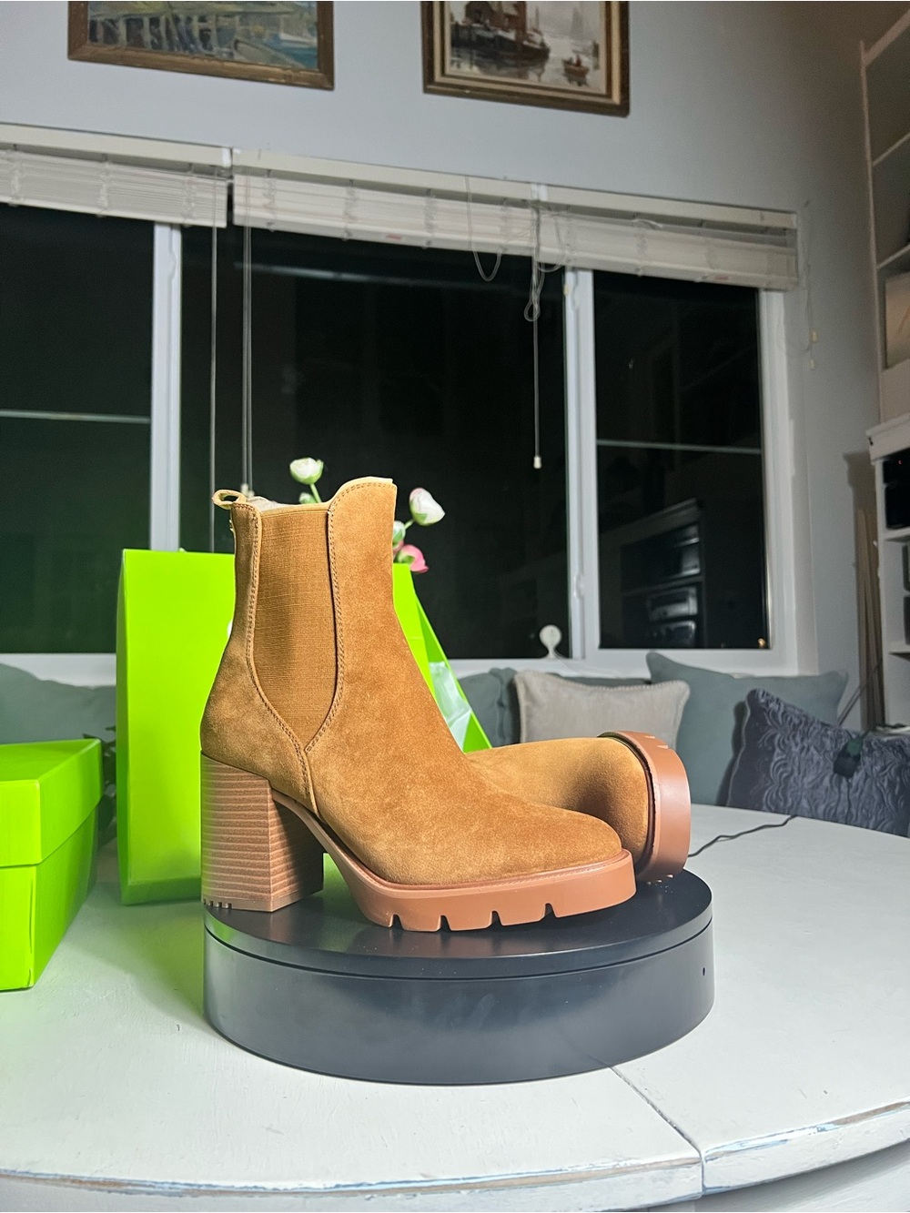 Sam Edelman Suede Chelsea Bootie in Camel Brown